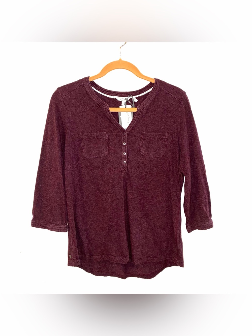 Fat Face Burgundy Henley Three-Quarter Sleeve Top Size 12 NWT